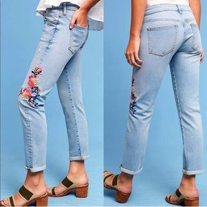 Pilcro Floral Embroidered Mid-Rise Ankle Jeans